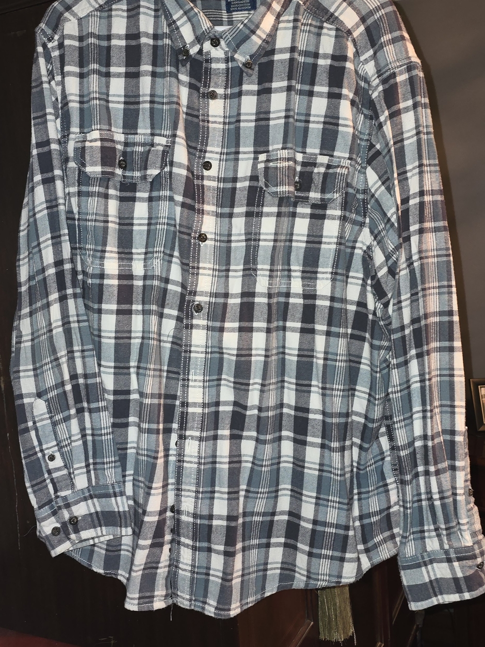 Faded Glory Men's Blue/Gray and White Plaid Button-Down Shirt